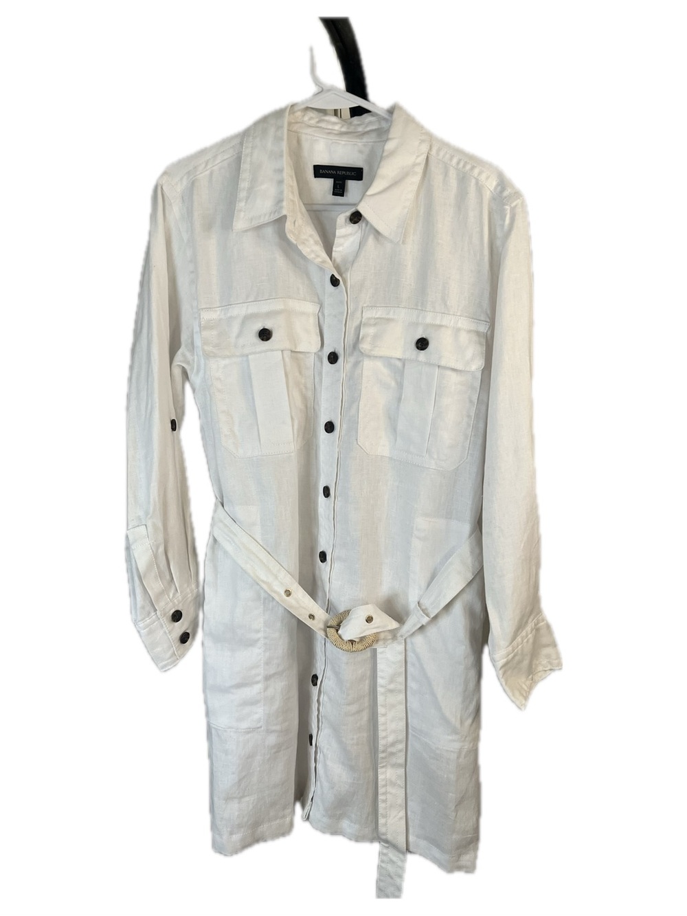 Banana Republic Safaricore Linen White UtilityButton-Front Shirt Dress with Belt